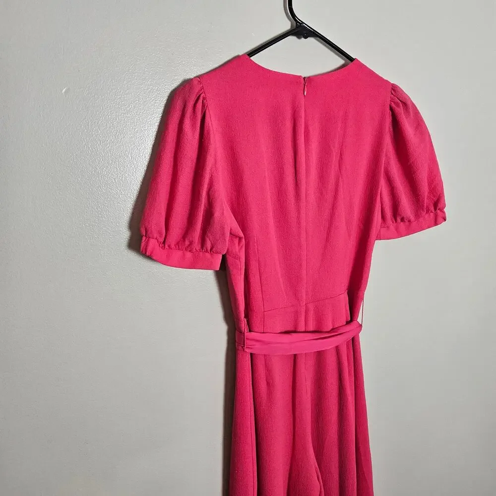 NWOT Eliza J Jumpsuit Hot Pink Faux Wrap Crop Wide Leg Sz 2 - Picture 10 of 16